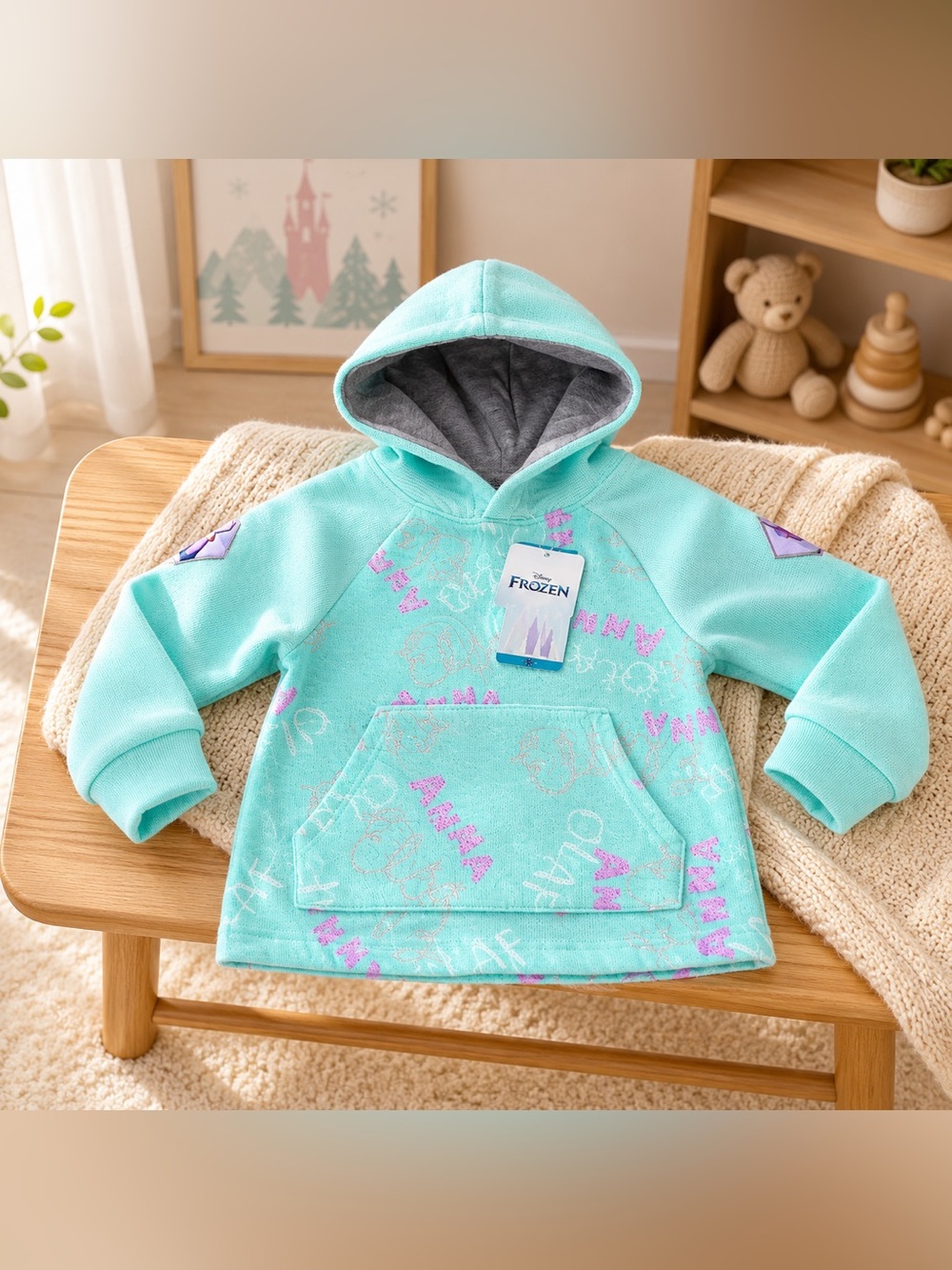 Disney Mint Green Frozen Kids Pullover Hoodie with Anna Accents